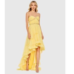 MAC DUGGAL Yellow Beaded Ruffle High Low Gown